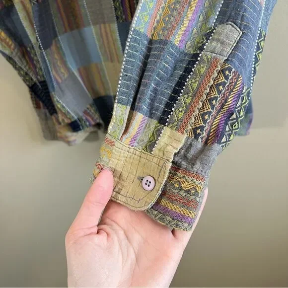 ✨ Vintage LG Sport Multicolor Patchwork Long Sleeve Button Down Shirt Large - Picture 4 of 9